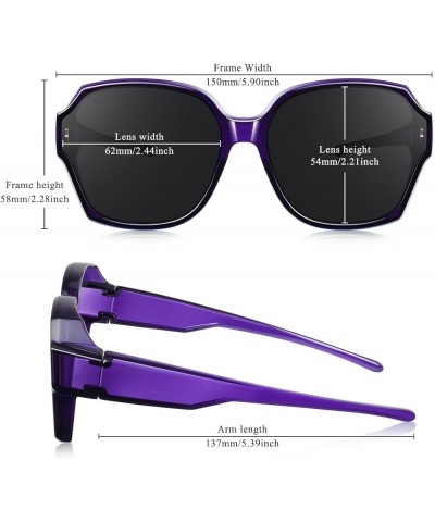 Polarized Sunglasses Fit Over Glasses For Women, Trendy Square Sun Glasses Lightweight Wrap Around Shades B-dark Purple Black...