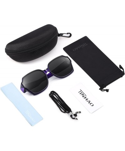 Polarized Sunglasses Fit Over Glasses For Women, Trendy Square Sun Glasses Lightweight Wrap Around Shades B-dark Purple Black...