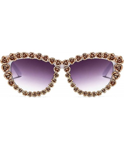 2021 New Summer Baroque Style Cat Sunglasses Fashion Women's Rose Flower Sunglasses Luxury Elegant Lady Party Eyewear 2pcs-re...