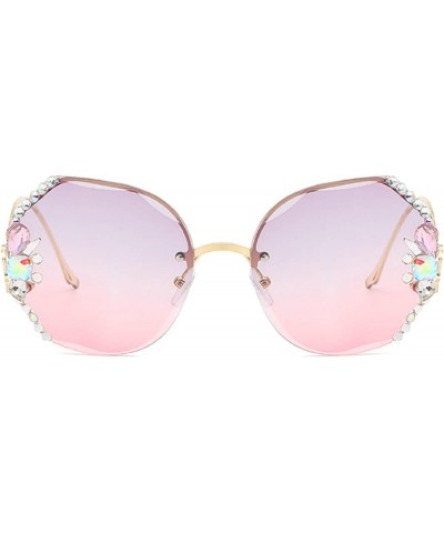 Rimless Round Sunglasses Women Rhinestone Sparkling Crystal Frame Eyewear UV400 Protection Bling Sun Glasses Gray&pink $9.93 ...