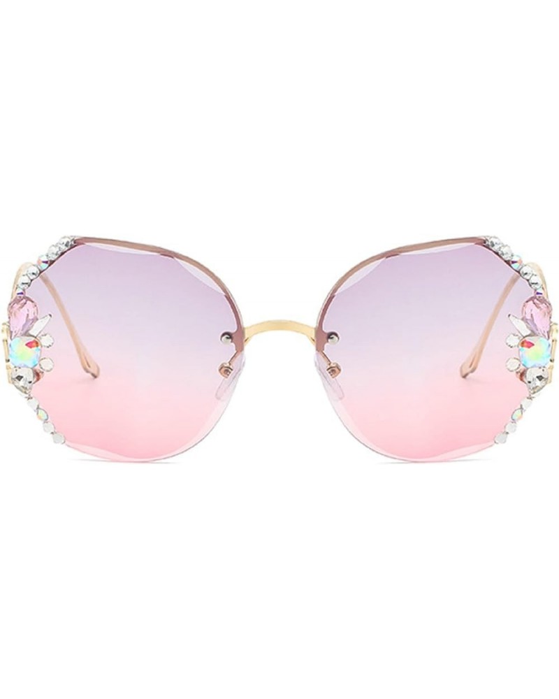 Rimless Round Sunglasses Women Rhinestone Sparkling Crystal Frame Eyewear UV400 Protection Bling Sun Glasses Gray&pink $9.93 ...