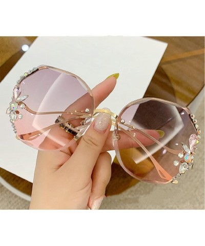 Rimless Round Sunglasses Women Rhinestone Sparkling Crystal Frame Eyewear UV400 Protection Bling Sun Glasses Gray&pink $9.93 ...