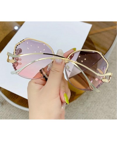 Rimless Round Sunglasses Women Rhinestone Sparkling Crystal Frame Eyewear UV400 Protection Bling Sun Glasses Gray&pink $9.93 ...