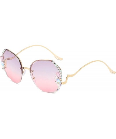 Rimless Round Sunglasses Women Rhinestone Sparkling Crystal Frame Eyewear UV400 Protection Bling Sun Glasses Gray&pink $9.93 ...