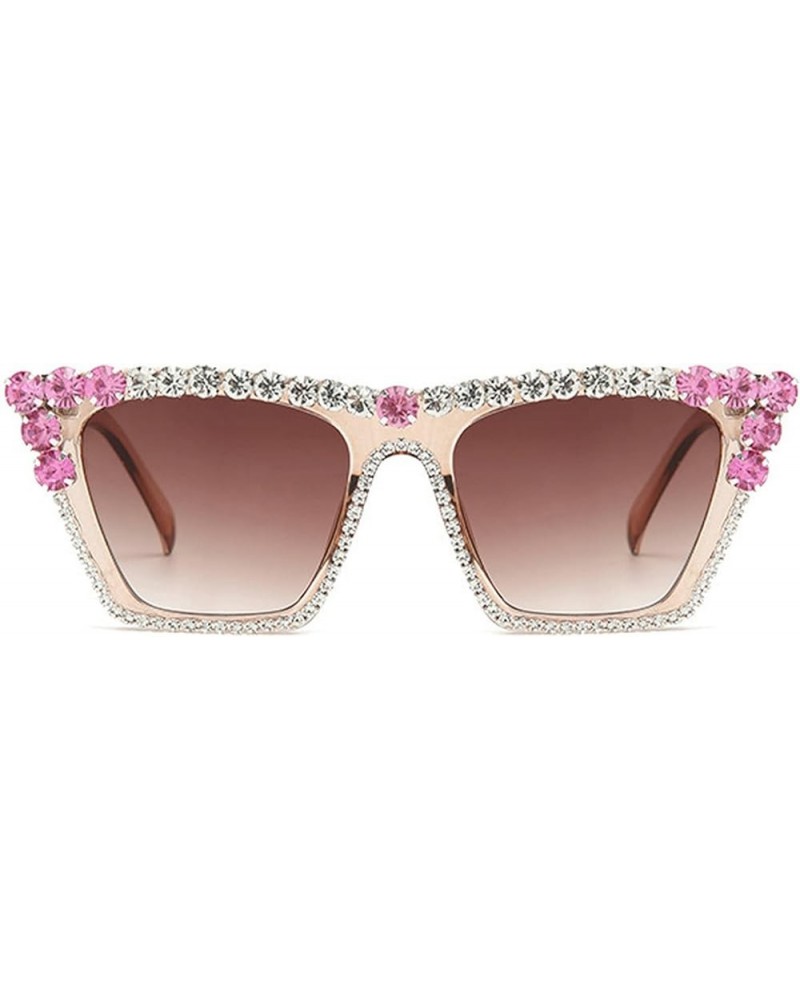 Square Cat Eye Rhinestone Sunglasses For Women Fashion Diamond bling party Sun Glasses Ladies Crystal Shades Brown $9.98 Square