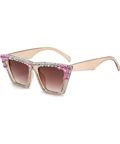 Square Cat Eye Rhinestone Sunglasses For Women Fashion Diamond bling party Sun Glasses Ladies Crystal Shades Brown $9.98 Square