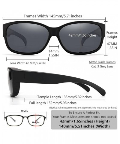 Fit Over Glasses Sunglasses for Men & Women Polarized Lens 100% UV Protection Matte Black Frame Grey Lens $14.93 Oversized