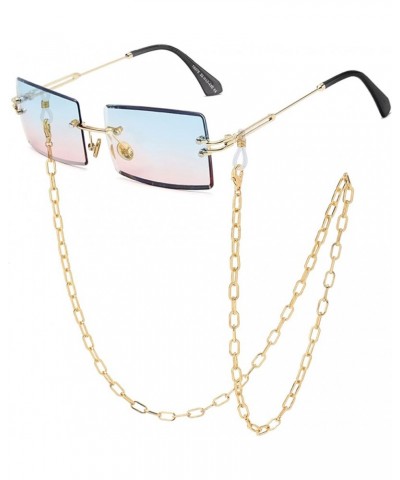 Square rimless sunglasses for Women Men Chain Classic Rectangle Retro see through Clear lens sunglasses 7 $9.27 Rimless