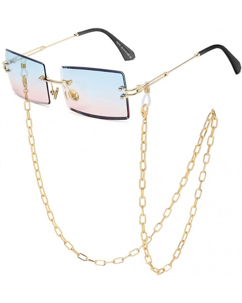 Square rimless sunglasses for Women Men Chain Classic Rectangle Retro see through Clear lens sunglasses 7 $9.27 Rimless