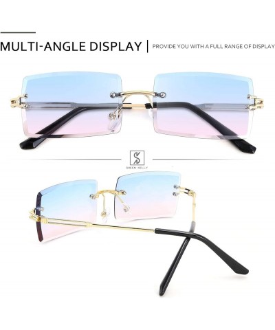 Square rimless sunglasses for Women Men Chain Classic Rectangle Retro see through Clear lens sunglasses 7 $9.27 Rimless