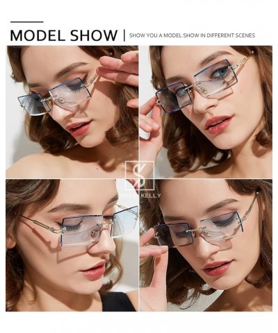 Square rimless sunglasses for Women Men Chain Classic Rectangle Retro see through Clear lens sunglasses 7 $9.27 Rimless