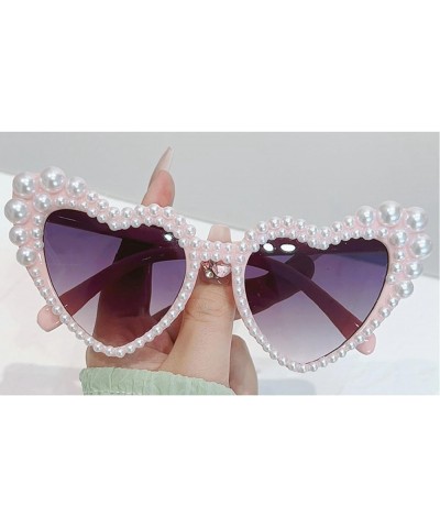 Retro Heart-Shaped Pearl Sunglasses Women Fashion Pink Eyewear Trending Men Cat Eye Sun Glasses Beach Shades UV400 Pink&gray ...