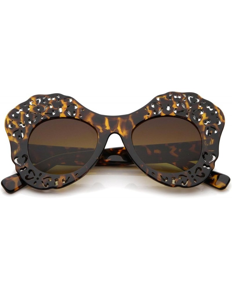 Women's Laser Cutout Frame Colored Mirror Lens Oversize Butterfly Sunglasses 49mm Tortoise / Amber $8.95 Oversized