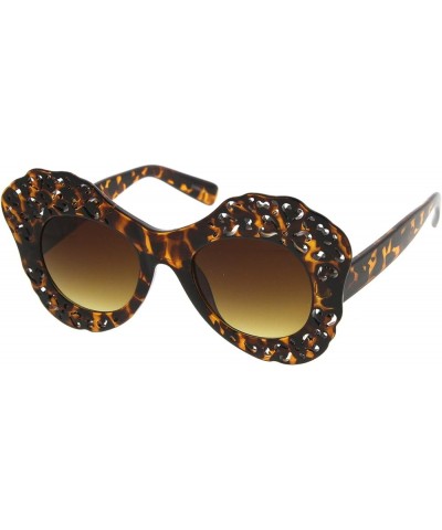 Women's Laser Cutout Frame Colored Mirror Lens Oversize Butterfly Sunglasses 49mm Tortoise / Amber $8.95 Oversized