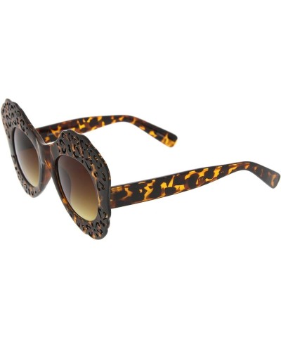 Women's Laser Cutout Frame Colored Mirror Lens Oversize Butterfly Sunglasses 49mm Tortoise / Amber $8.95 Oversized