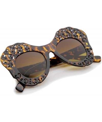 Women's Laser Cutout Frame Colored Mirror Lens Oversize Butterfly Sunglasses 49mm Tortoise / Amber $8.95 Oversized