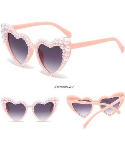 Retro Heart-Shaped Pearl Sunglasses Women Fashion Pink Eyewear Trending Men Cat Eye Sun Glasses Beach Shades UV400 Pink&gray ...