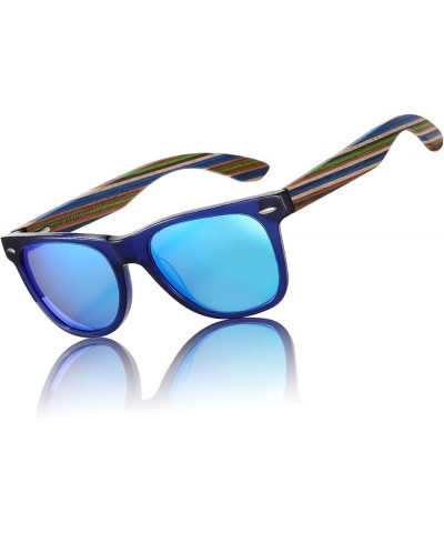 Polarized Driving Handmade Walnut Wooden 100% UV 400 Protection Sunglasses for Men 2141 Transparent Blue Frame Revo Blue Lens...