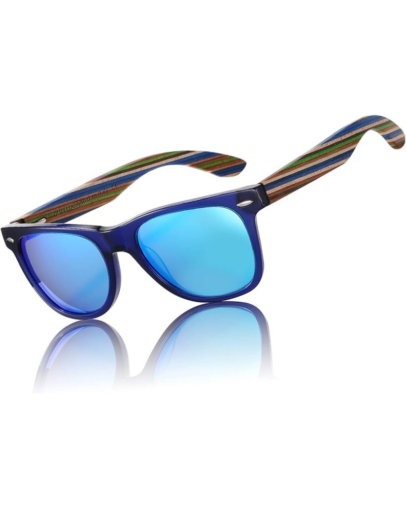 Polarized Driving Handmade Walnut Wooden 100% UV 400 Protection Sunglasses for Men 2141 Transparent Blue Frame Revo Blue Lens...