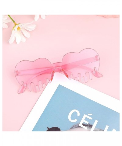 2 Pcs Drippy Heart Shaped Sunglasses Rimless Irregular Party Sun Glasses Fashion Rave Festival Glasses for Women Men Pink $5....