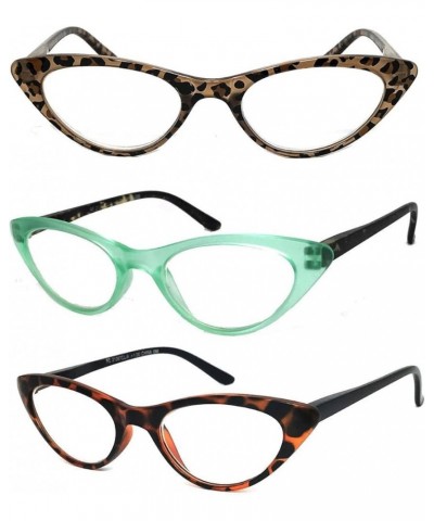 3 Pairs K03 Retro Woman Cat Eye Full Lens Reading Glasses Spring Temple (Leopard/Pink/Green, 2.50) Leopart/Green/Brown +2.50 ...