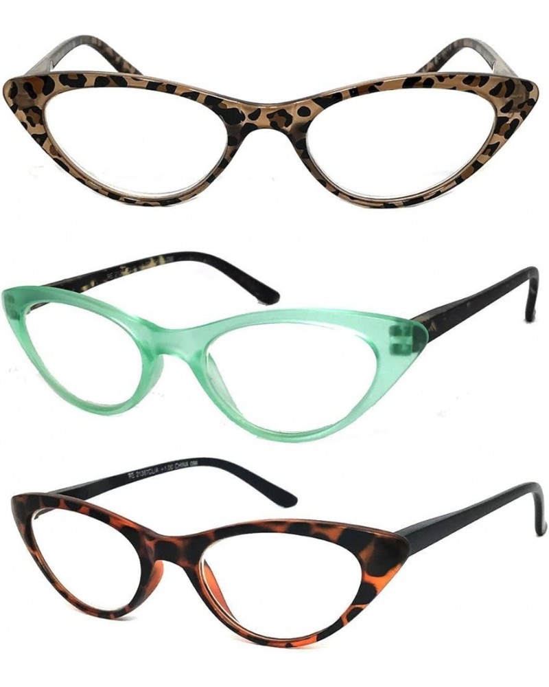 3 Pairs K03 Retro Woman Cat Eye Full Lens Reading Glasses Spring Temple (Leopard/Pink/Green, 2.50) Leopart/Green/Brown +2.50 ...