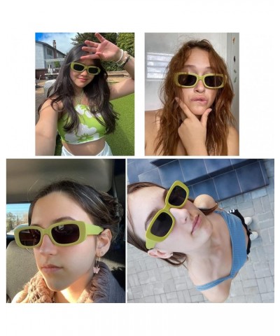 3 Pack Women's Rectangle Sunglasses Retro Trendy Square Vintage Glasses Pack 90s Y2K Aesthetic Accessories Green, Beige, Blac...