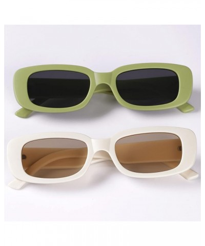 3 Pack Women's Rectangle Sunglasses Retro Trendy Square Vintage Glasses Pack 90s Y2K Aesthetic Accessories Green, Beige, Blac...