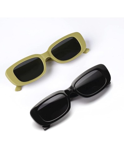 3 Pack Women's Rectangle Sunglasses Retro Trendy Square Vintage Glasses Pack 90s Y2K Aesthetic Accessories Green, Beige, Blac...