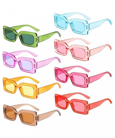 8 Pack Retro 90s Rectangle Sunglasses for Women Men, Colorful Trendy Square Chunky Glasses Set 8-clear $11.59 Square