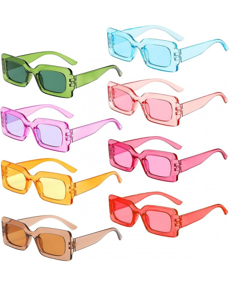 8 Pack Retro 90s Rectangle Sunglasses for Women Men, Colorful Trendy Square Chunky Glasses Set 8-clear $11.59 Square