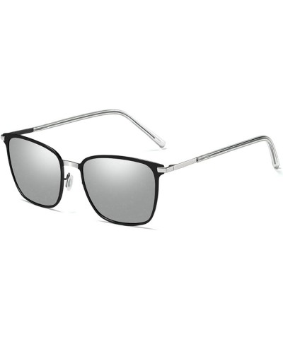 Sunglasses for Men Polarized Square Metal Frame UV400 Protection Sliver+black Frame/Sliver Lens $10.25 Square