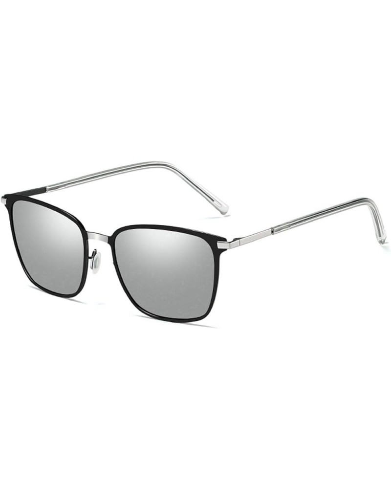 Sunglasses for Men Polarized Square Metal Frame UV400 Protection Sliver+black Frame/Sliver Lens $10.25 Square