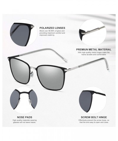 Sunglasses for Men Polarized Square Metal Frame UV400 Protection Sliver+black Frame/Sliver Lens $10.25 Square