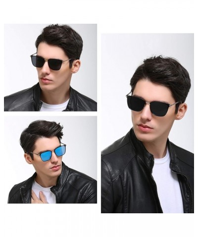 Sunglasses for Men Polarized Square Metal Frame UV400 Protection Sliver+black Frame/Sliver Lens $10.25 Square