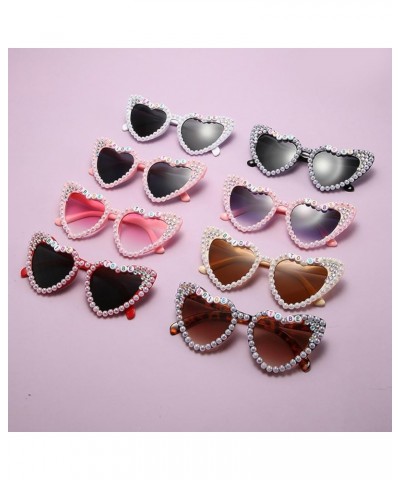 Heart Sunglasses Pearl Heart Shaped Sunglasses Womens-White Sunglasses Women Cat Eye Love Shaped Rhinestone sunglasses Pink&g...