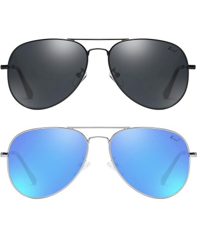 Aviator Sunglasses for Men Women Mirrored Lens UV400 Protection Lightweight Polarized Aviators Sunglasses Black/Blue Lens $10...