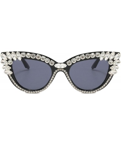 Women Cat Eye Sunglasses Fashion Shiny bling Diamond Sunglasses Ladies Black Rhinestone Sunglasses UV Protection White $10.19...