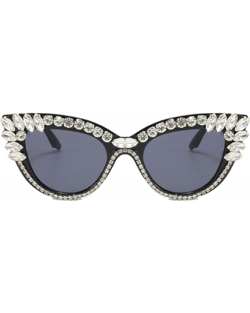 Women Cat Eye Sunglasses Fashion Shiny bling Diamond Sunglasses Ladies Black Rhinestone Sunglasses UV Protection White $10.19...