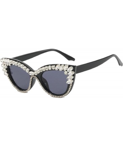 Women Cat Eye Sunglasses Fashion Shiny bling Diamond Sunglasses Ladies Black Rhinestone Sunglasses UV Protection White $10.19...