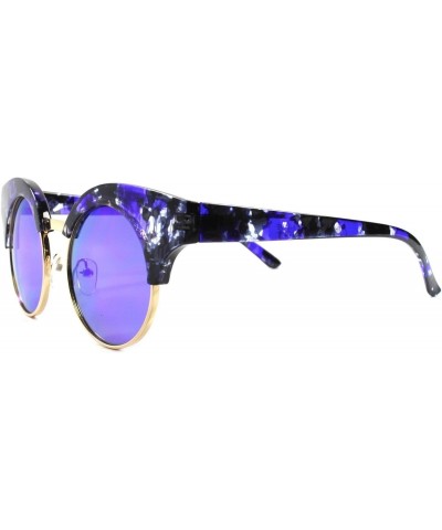 Designer Upscale Celebrity Blue Mirrored Lens Gold Rim Womens Round Sunglasses $9.71 Round