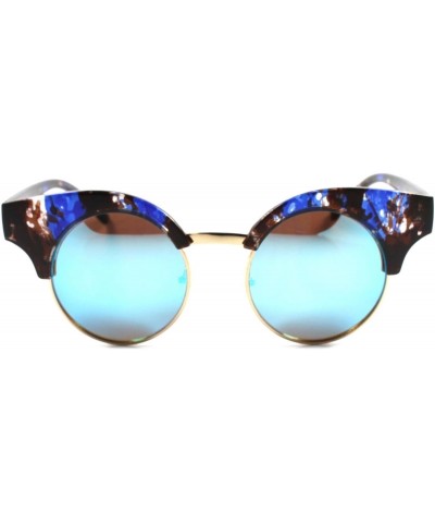 Designer Upscale Celebrity Blue Mirrored Lens Gold Rim Womens Round Sunglasses $9.71 Round