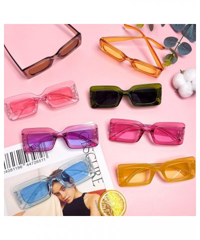 8 Pack Retro 90s Rectangle Sunglasses for Women Men, Colorful Trendy Square Chunky Glasses Set 8-clear $11.59 Square