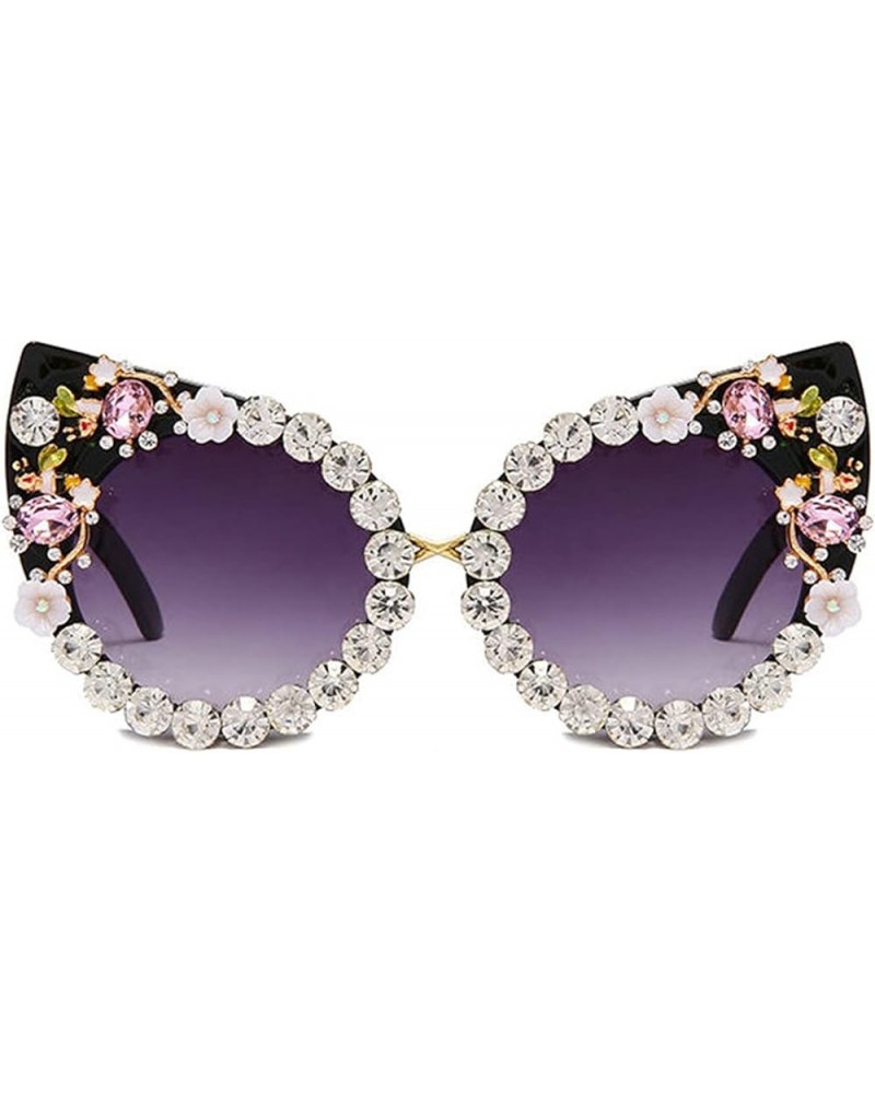 Diamond Cat Eye Sunglasses Women Flower Rhinestone Big Frames Colorful Bling Crystal Vintage Sun Glasses Black $16.23 Cat Eye