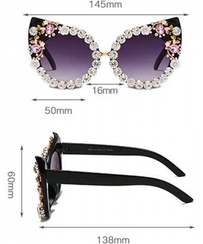 Diamond Cat Eye Sunglasses Women Flower Rhinestone Big Frames Colorful Bling Crystal Vintage Sun Glasses Black $16.23 Cat Eye