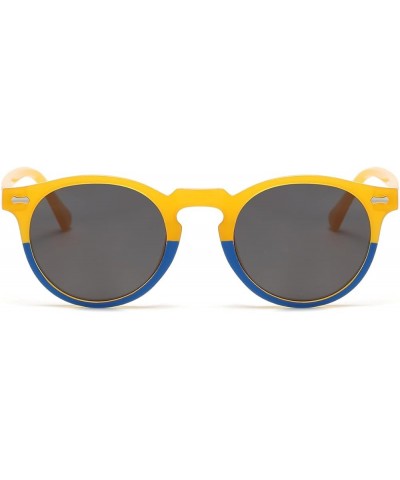 Vintage Polarized Sunglasses for Men Women Round Retro Classic Fashion Eyewear UV400 Protection Sun Glasses D3 Yellow&blue/Gr...