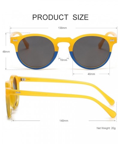 Vintage Polarized Sunglasses for Men Women Round Retro Classic Fashion Eyewear UV400 Protection Sun Glasses D3 Yellow&blue/Gr...