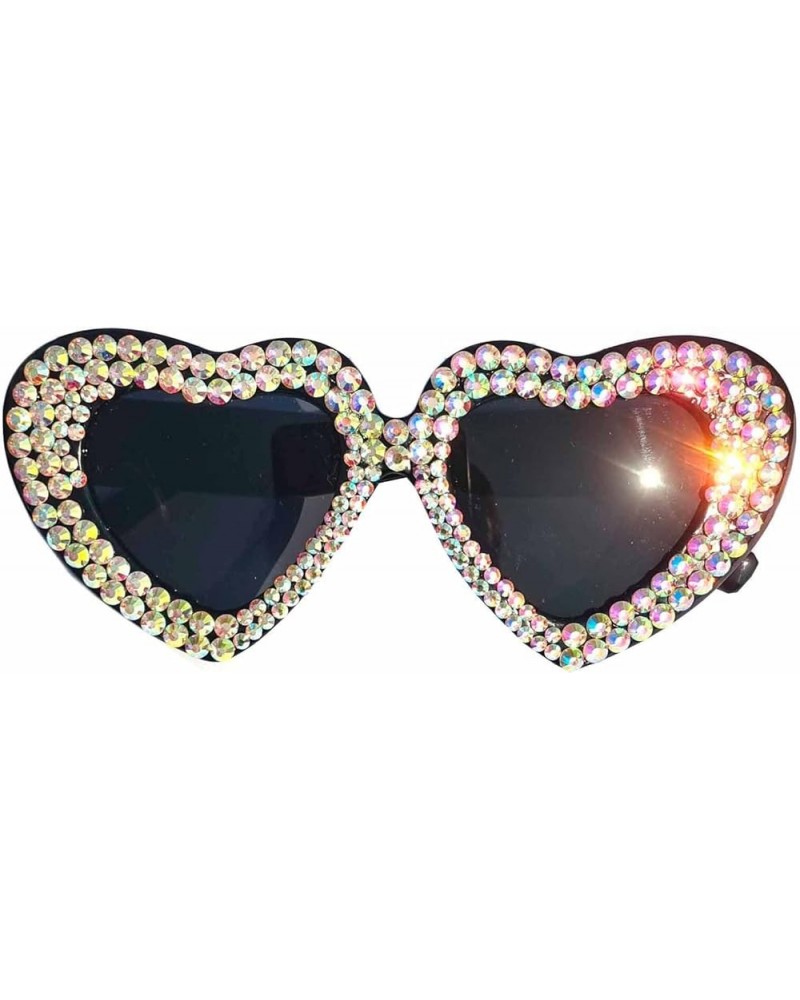 Women Heart bejeweled Sunglasses Fashion Shiny Bling Diamond Sunglasses Pink Rhinestone party Sunglasses Black $11.99 Designer