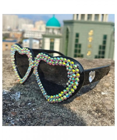 Women Heart bejeweled Sunglasses Fashion Shiny Bling Diamond Sunglasses Pink Rhinestone party Sunglasses Black $11.99 Designer