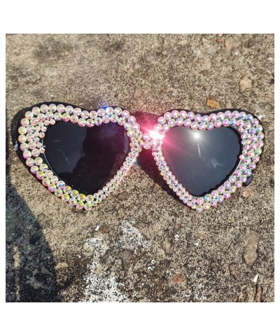 Women Heart bejeweled Sunglasses Fashion Shiny Bling Diamond Sunglasses Pink Rhinestone party Sunglasses Black $11.99 Designer